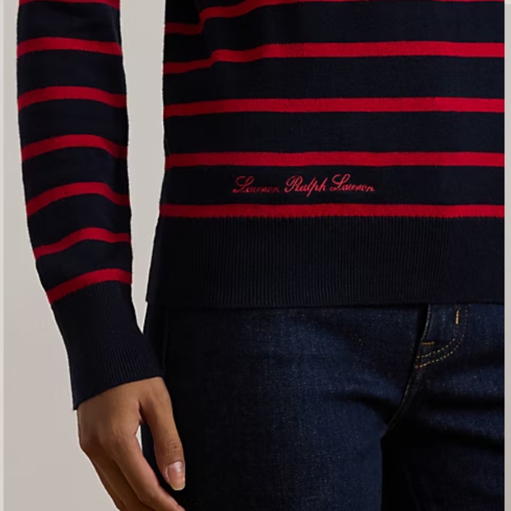 LAUREN RALPH LAUREN Striped Soft Cotton-Blend Sweater XS Blue/Red Black Label